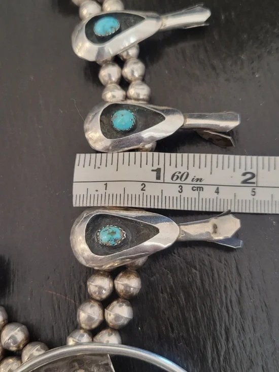 Sterling Silver Turquoise Squash Blossom Necklace - - Picture 6 of 16